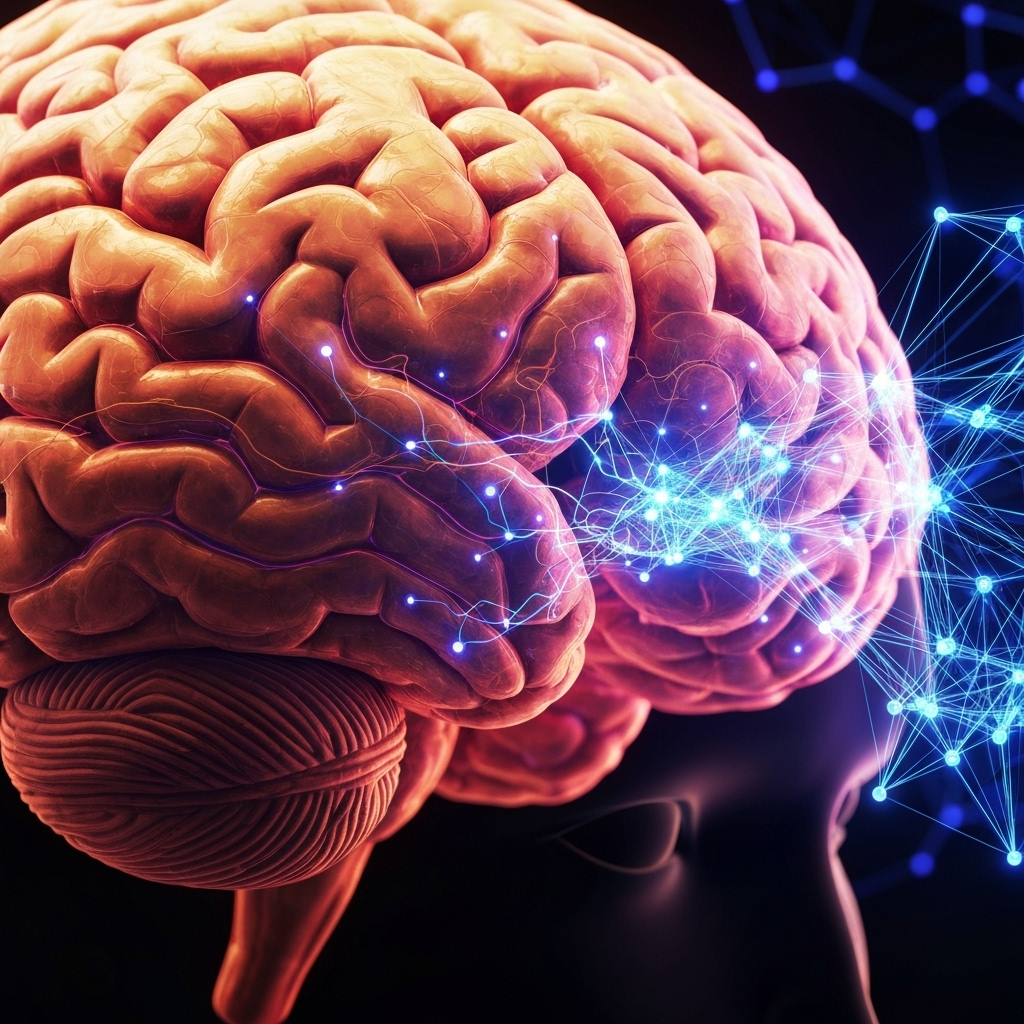 Human brain with AI neural network connections